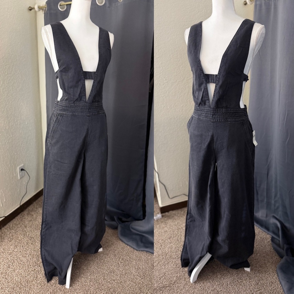 Pilcro Puddle Wide Leg Denim Jumpsuit Womens 27 Black NEW with tags - Picture 4 of 12